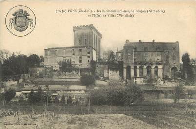 CPA FRANCE 17 " Pons, Les bâtiments scolaires, le donjon et l'Hôtel de Ville".