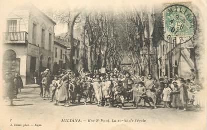 CPA ALGERIE "Miliana, la rue Saint Paul et la sortie de l'école"