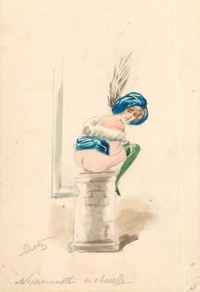 CPA CARTE PEINTE / DESSIN ORIGINAL / Femme  nue sur la cheminée
