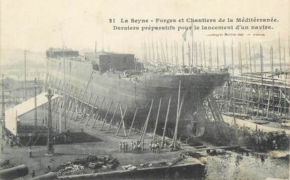 CPA FRANCE 83 " La Seyne sur Mer, Forges et chantiers de la Méditérranée, lancement d'un navire"