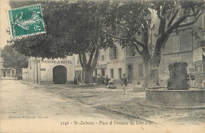 CPA FRANCE 83 " Ste Zacharie, Place et fontaine du Lion d'Or"