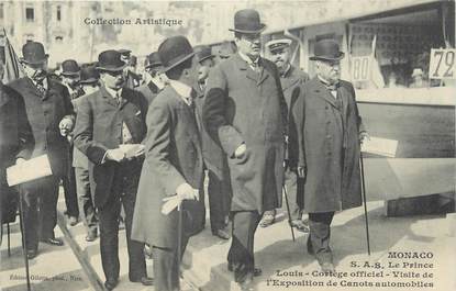 CPA MONACO " SAS Le Prince Louis, visite de l'exposition des Canots Automobiles'"