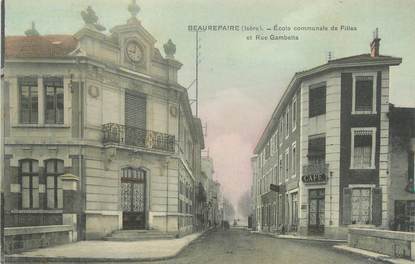 CPA FRANCE 38 " Beaurepaire, Ecole communale de filles et rue Gambetta"