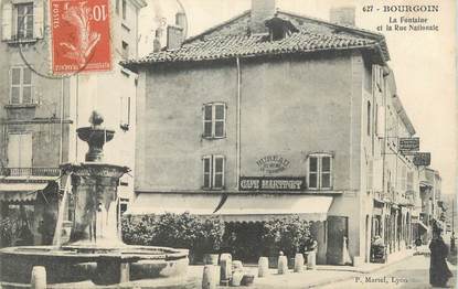 CPA FRANCE 38 " Bourgoin, La fontaine et la Rue Nationale"