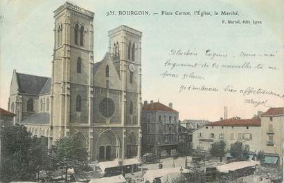 CPA FRANCE 38 " Bourgoin, Place Carnot, l'église et le marché"