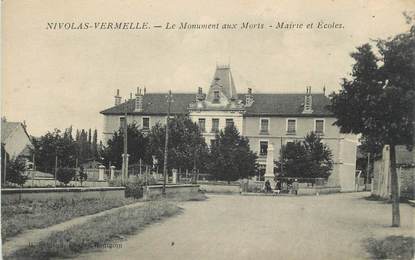 CPA FRANCE 38 " Nivolas Vermelle, Le monument aux morts, Mairie et écoles"