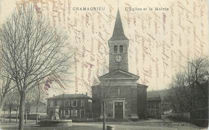 CPA FRANCE 38 " Chamagnieu, L'église et la Mairie"