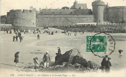 CPA  FRANCE 35 "Saint Malo, le chateau et la grande plage"