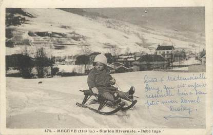 CPA FRANCE 74 " Megève, Enfant sur une luge"