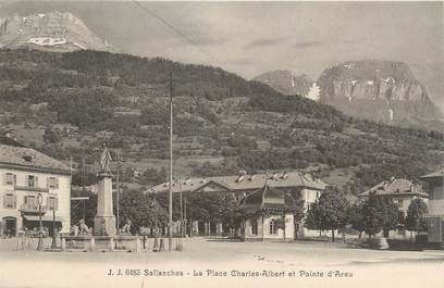 CPA FRANCE 74 " Sallanches, La Place Charles Albert et Pointe d'Areu"
