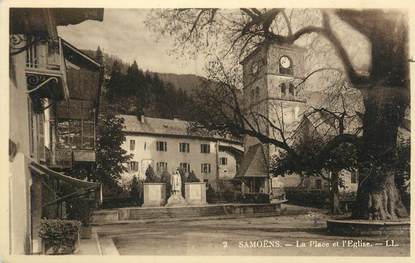 CPA FRANCE 74 " Samoëns, La place et l'église"