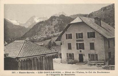 CPA FRANCE 74 " Les Contamines, Hôtel de l'Union, Le Col du Bonhomme et l'Aiguille de Roselette"