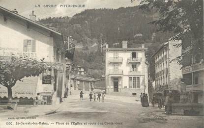 CPA FRANCE 74 " St Gervais les Bains, Place de l'église et la route des Contamines"
