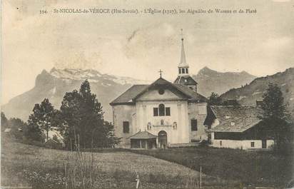 CPA FRANCE 74 " St Nicolas de Véroce, L'église, les aiguilles de Warens et de Platé"