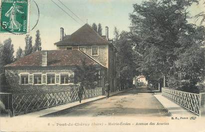 CPA FRANCE 38 " Pont de Chéruy, Mairie, écoles avenue des Acacias"