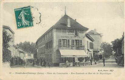 CPA FRANCE 38 " Pont de Chéruy, Place du Constantin, Rue Centeale et Rue de la République"