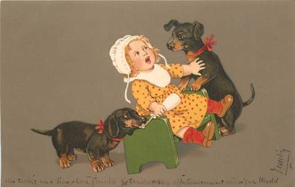 CPA ENFANT "Petite fille et ses chiens"