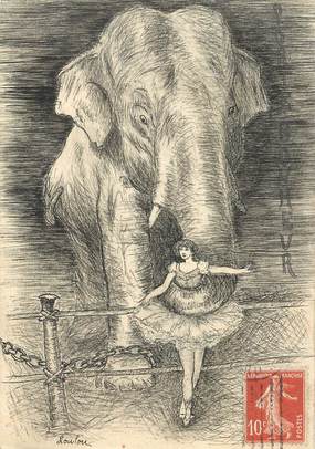 CPA CARTE PEINTE / l 'Eléphant et la danseuse