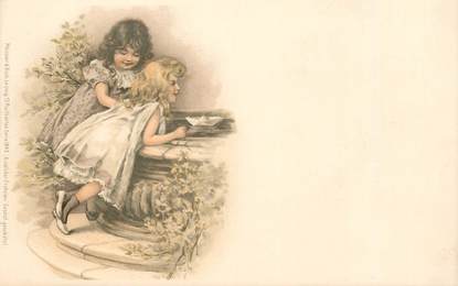 CPA ENFANT  dessiné "Petites filles"   /  Editeur AMB