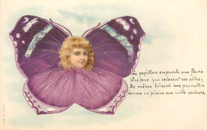 CPA ENFANT  dessiné "Enfant en papillon violet"  / SURREALISME  /  Editeur AMB