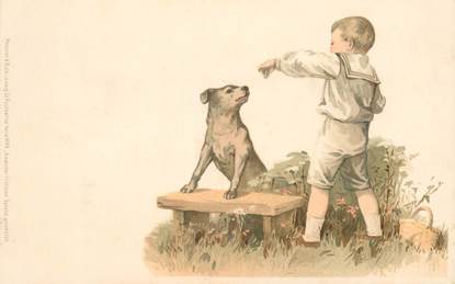 CPA ENFANT  dessiné "Petit garçon et son chien"   /  Editeur AMB