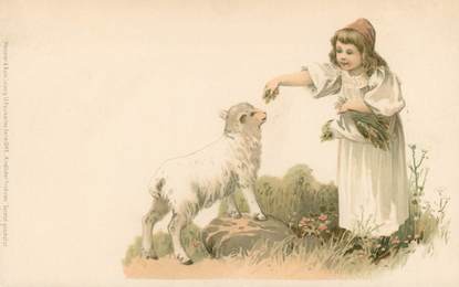 CPA ENFANT  dessiné "Petite fille et son mouton "  /  Editeur AMB