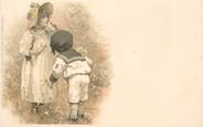 Enfant CPA ENFANT  dessiné "enfants ramassant des fleurs"  /  Editeur AMB