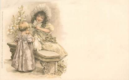 CPA ENFANT  dessiné "petites filles jouant ensemble"  /  Editeur AMB