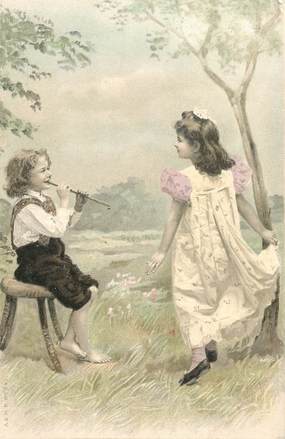 CPA ENFANT  dessiné "petit garçon à la flûte"   /  Editeur AMB