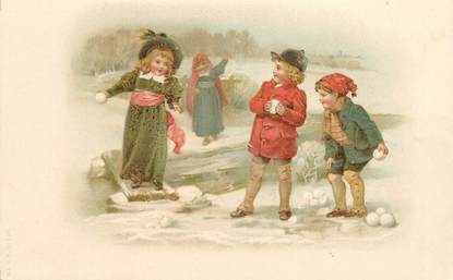 CPA ENFANT  dessiné "enfants sous la neige"   /  Editeur AMB