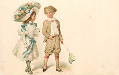 CPA ENFANT  dessiné "petite fille et son ombrelle"   /  Editeur AMB