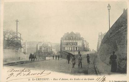 CPA FRANCE 71 " Le Creusot, Rue d'Autun, des Ecoles et du Guide"