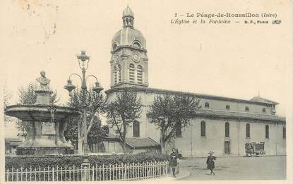 CPA FRANCE 38 "Le Péage de Roussillon, L'église et la fontaine"