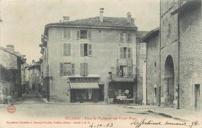 CPA FRANCE 38 "Tullins, Place de l'église et Rue Victor Hugo"