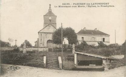 CPA FRANCE 70 " Fleurey les Lavoncourt, Le monument aux morts, l'église et le presbytère"