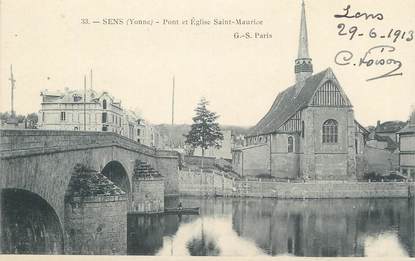 CPA FRANCE 89 " Sens, Pont et église St Maurice"