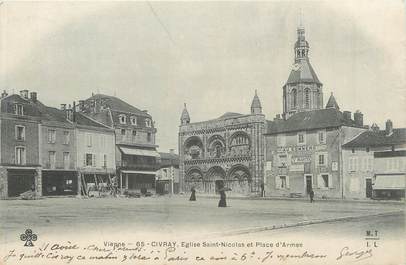 CPA FRANCE 86 " Civray, Eglise St Nicolas et Place d'Armes"