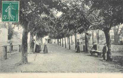 CPA FRANCE 86 " Lussac les Châteaux, Allée des Tilleuls et le Champ de Foire"