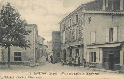 CPA FRANCE 26 " Anneyron, Place de l'Eglise et Grande Rue"