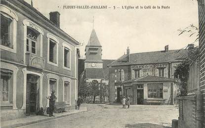 CPA FRANCE 89 " Fleury Vallée d'Aillant, L'église et le Café de la Poste"