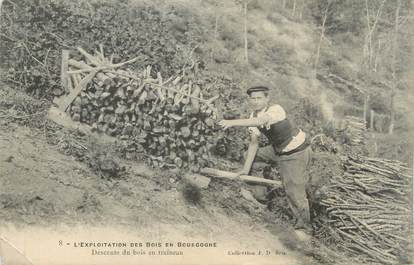 CPA FRANCE 88 " L'exploitation des bois en Bourgogne, Descente du bois en traîneau"
