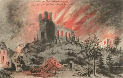 CPA FRANCE 88 " Mandray, L'église incendiée par les Bavarois en 1914"