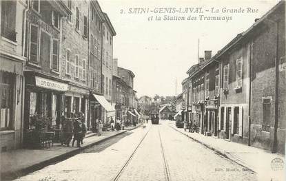 CPA FRANCE 69 " St Genis Laval, La grande rue et la station de tramways" / TRAMWAY