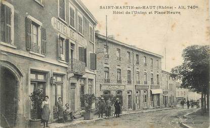CPA FRANCE 69 " St Martin en Haut, Hôtel de l'Union et Place Neuve"
