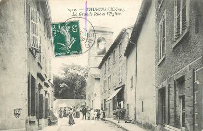 CPA FRANCE 69 " Thurins, La Grande Rue et l'Eglise"