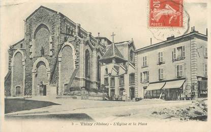 CPA FRANCE 69 " Thizy, L'église et la place"