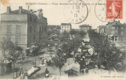 CPA FRANCE 69 " St Fons, La Place Michel Perret, la Mairie et le marché"
