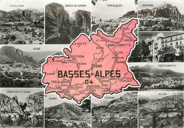 CPSM FRANCE 04 " Carte géographique des Basses Alpes"