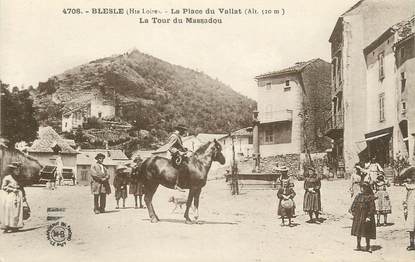 CPA FRANCE 43 " Blesle, La Place du Vallat, la Tour Massadou"