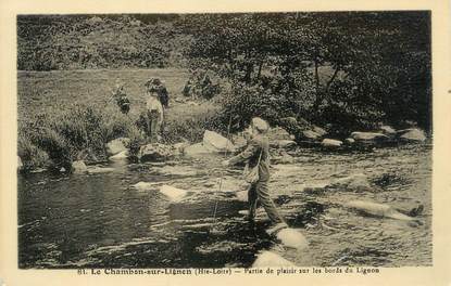 CPA FRANCE 43 " Le Chambon sur Lignon, Partie de pêche sur les bords du Lignon"